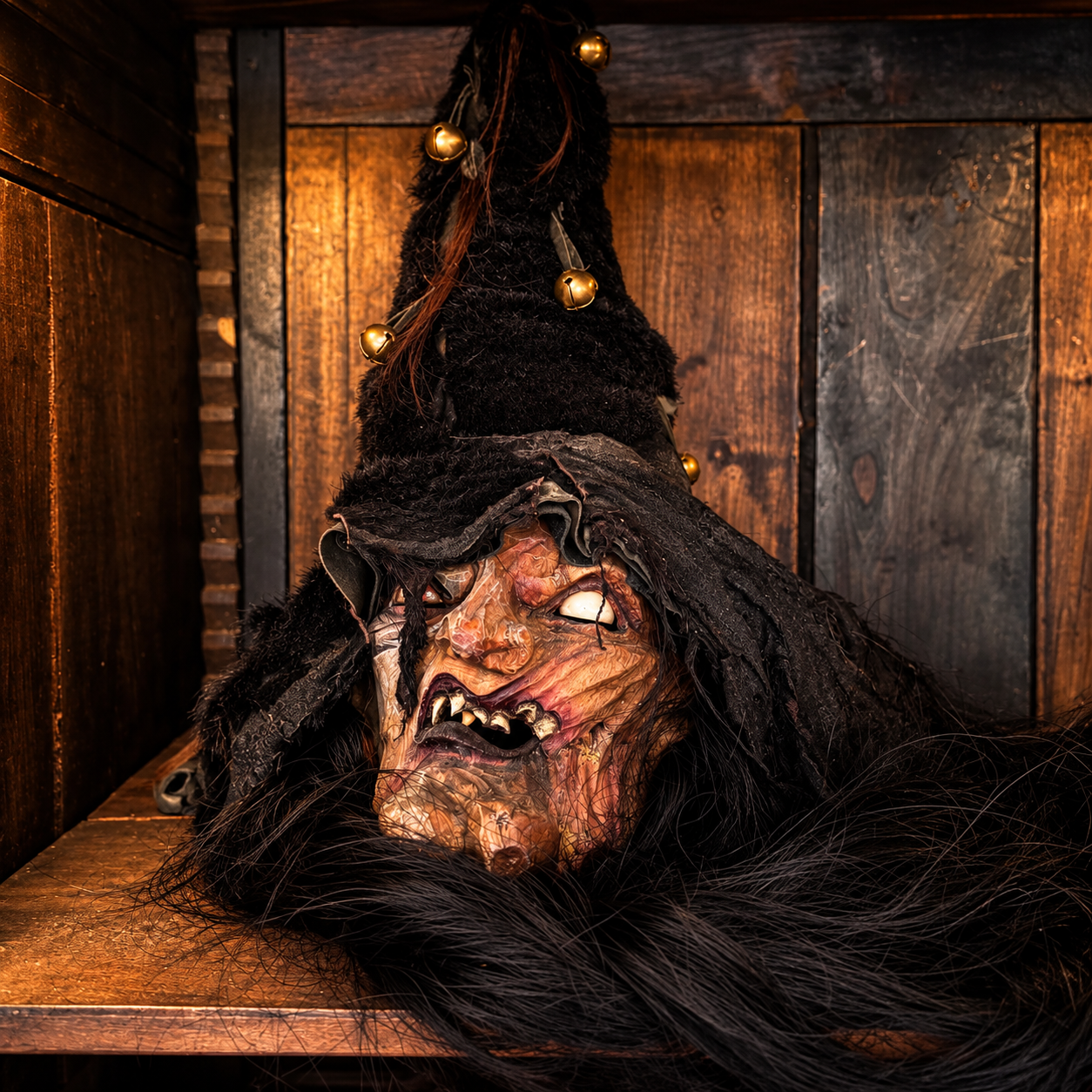 Tragbarer Hexen-Frauenkopf für Krampuslauf & Brauchtum